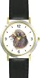 Lion Cat - JP - WATCHBUDDY&reg; DELUXE TWO-TONE THEME WATCH - Arabic Numbers - Black Leather Strap-Size-Large ( Men's Size or Jumbo Women's Size )