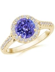 Halo Diamond and Round Tanzanite Engagement Ring- 1.35 ct TGW