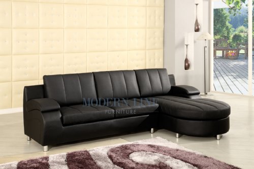 Contemporary Black Leather Sectional Sofa