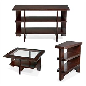 Bernhardt Furniture Sale Seattle Square Cocktail Table Set with Chairside Table in Dark Finish