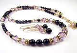 2 Piece Necklace and Earrings Set: June Lt. Amethyst Swarovski Crystal Birthstone Beaded Necklaces with Black Pearls by Gemstone Gifts Handmade Jewelry