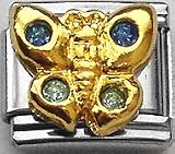 Clearly Charming Butterfly with Blue Stones Animal Theme Italian Charm Link Bracelet