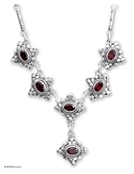 Sterling silver and garnet Y Necklace, Stellar Sextet