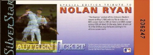 Nolan Ryan 1991 Silver Star Special Edition Baseball Ticket (Houston Astros) (Texas Rangers) (Los Angeles Angels) (New York Mets)
