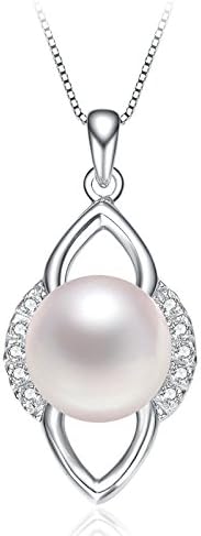 Stylish Sterling Silver Cubic-zirconia High-lustre 9-10mm White Freashwater Pearl Pendant Necklace
