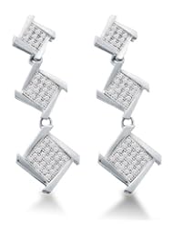 10K Yellow and White Two Tone Gold Micro Pave Set Round Diamond Square Shape Dangle Earrings - (.30 cttw)