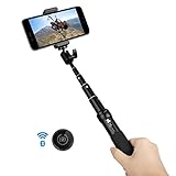 EC Technology Bluetooth 自撮り棒 シャッターボタン付き 伸縮自在 6段 セルカ棒 iPhone ゴープロ Gopro ブラック