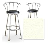 2 Off White Vinyl Seat Chrome Metal Custom Barstools with Backrest Set (Sea ....