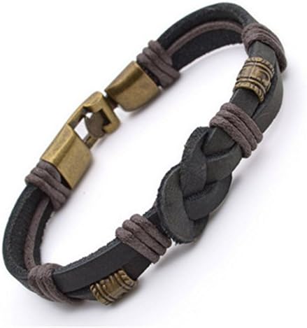 Hydreamhome Mens Jewelry Alloy,Ethnic Style,Black Leather Rope Bracelet