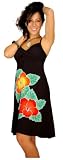 Women's Short Dress with Hand Painted Hibiscus Design by 1 World Sarongs in Black