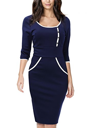 Miusol Women's Retro Navy Style 1/2 Sleeve Slim Bodycon Business Pencil Dress