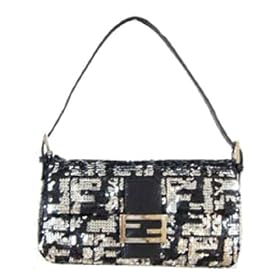 Click here to buy Fendi Black and Silver Sequined Zucca Evening Baguette 8BR000-VFP-F0BFB by Fendi.