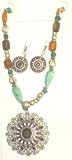 Antique Silver Plated and Other Beads Short Chain Necklace with Large Pendant and Earrings for...