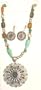 Antique Silver Plated and Other Beads Short Chain Necklace with Large Pendant and Earrings for Women and Teens