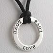 Double Sided Round LOVE Affirmation Band Pendant in Sterling Silver on Black Satin Cord Necklace, 15" - 17" in Length, #10109
