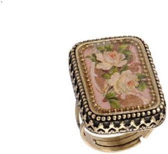 Michal Negrin Brass, Feminine Ring with Dots and Roses Cameo