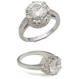 2 cts. ART DECO CROWN DESIGN CZ ENGAGEMENT RING