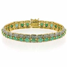 Vermeil (24k Gold over Sterling Silver) Genuine Diamond and Emerald Bracelet by 