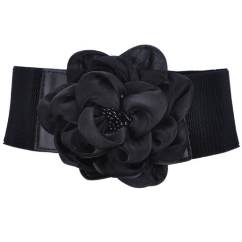 TopTie Organza Flower Elastic Waist Belt - Black