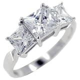 Sterling Silver Square Cut Cz Trio Promise Ring