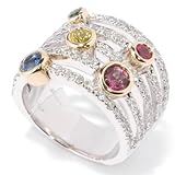 14K White / Yellow Gold Multi-Gemstone & Diamond Five-Row Ring