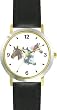 Horse Collage - Brown, Paint and White Mare and Foal - JP - Horse - WATCHBUDDY&reg; DELUXE TWO-TONE THEME WATCH - Arabic Numbers - Black Leather Strap-Children's Size-Small ( Boy's Size & Girl's Size )