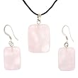 Rose Quartz Rectangle Shaped Pendant and Earrings Set - 17x22mm Pendant, 13x18mm Earrings - Adjustable Cord Necklace