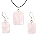 Rose Quartz Rectangle Shaped Pendant and Earrings title=