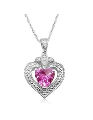 Created Pink Sapphire and Diamond Heart Pendant in Sterling Silver (1.50ct tgw)