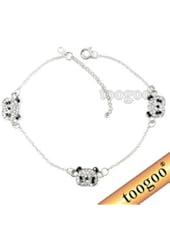 TOOGOO(R) Fancy Silver Tone Black and Clear Rhinestone Paved Triple Panda Bear Bracelet Anklet Elegant Crystal Animal - Silver&Black