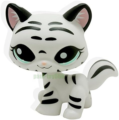 Littlest Pet Shop Tiger Cat Kitty White Striped With Aqua Blue Eyes #1498