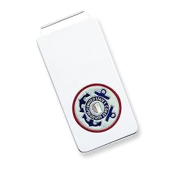 Sterling Silver U.S. Coast Guard Money Clip w/blue background