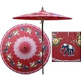 Asian Elephant 7 Foot Patio Umbrella With Base - Dragon Red by Orient Decor