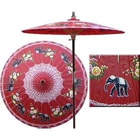 Asian Elephant 7 Foot Patio Umbrella With Base - Dragon Red from Umbrella Bases