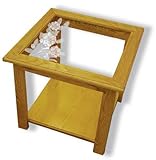 IMAGE OF Oak Glass Top End Table With Butterfly Etched Glass - Butterfly End Table Furniture - Unique Butterfly Gift Ideas - Fully Assembled - 22