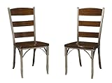 Set of 2 Dining Chairs Wood Espresso Back Brushed Antiqued Pewter Metal Fin ....