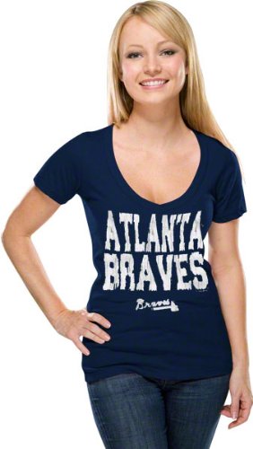 Atlanta Braves Women's Navy Baby Jersey Short Sleeve V-neck T-shirt