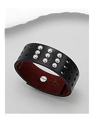 Black Leather Bracelet In White Base