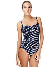 Tummy Control Spotted & Ruched Twist Front Swimsuit