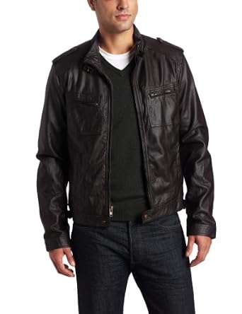 Steve Madden Men's Washed Pu Jacket With Motocross Tab Collar, Brown ...