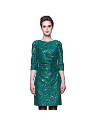 Nylon/Polyester/Spandex/Knit Elbow Length Sleeves Round Neck Sequined Jacquard  Dress