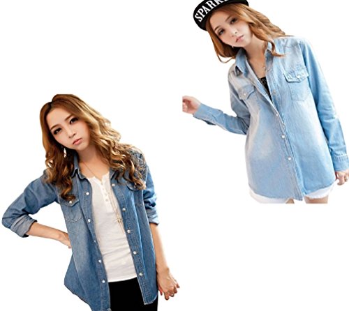【ARINCO】 カジュアル スプリング デニム シャツ 使いまわし 抜群 レディース 春 ブルー ライトブルー S M L XL XXL