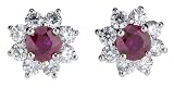 18k White Gold Ruby and Diamond Cluster Earrings (1.30 cttw rubies and 0.93 cttw, E-F Color, VS2 Clarity diamonds)