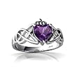 14K White Gold Heart Genuine Amethyst Celtic Claddagh Knot Ring