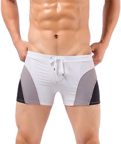 Koson-Man Mens Summer Beach Swimming Lace-up Briefs Trunks Sports Underwear (White Size XXL)