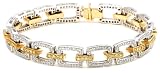 18k Two-Tone Gold White and Yellow Rectangle-Link Diamond Bracelet