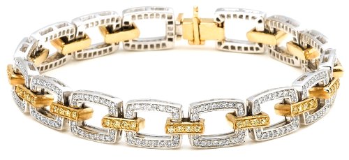 18k Two-Tone Gold White and Yellow Rectangle-Link Diamond Bracelet