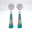 Ray Tracey Inlaid Dangle Flower Earrings in Sterling Silver with Turquoise and Spiny Oyster, #8549