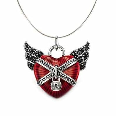 925 Sterling Silver Angel Heart Guardian Angel Wing Pendant Necklace with Black Cubic Zirconia and Red EnamelValentines Day Gift 925 Sterling Silver Angel Heart Guardian Angel Wing Pendant Necklace with Black Cubic Zirconia and Red EnamelValentines Day Gift