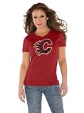 Calgary Flames Red Women's Primary Logo Tri Blend V Neck T-Shirt- by Alyssa Milano